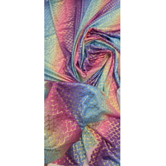 Malha Sereia Colorida com Escamas Douradas CORTE TORTO- Comprimento 1 m x Largura 1,50 m