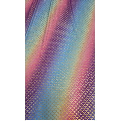 Malha Sereia Colorida com Escamas Douradas CORTE TORTO- Comprimento 1 m x Largura 1,50 m