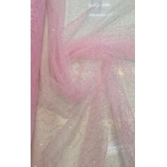 Tule Bordado Caminho Sem Fim Rosa Bebê com Paetê Infinity   - Comprimento 0,75 cm x Largura 1,50 m