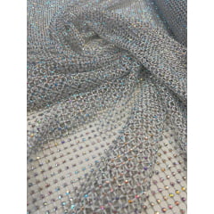 Tela Arrastão Branco com Pedrarias Boreal - Comprimento 0,45 cm x Largura 1,30 m