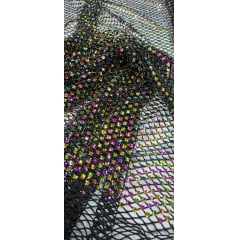 Tela Arrastão Preto com Pedrarias Boreal Glow - Comprimento 0,45 cm x Largura 1,50 m