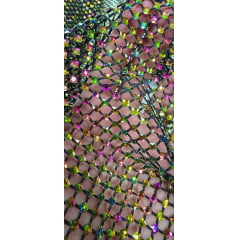 Tela Arrastão Preto com Pedrarias Boreal Glow - Comprimento 0,45 cm x Largura 1,50 m