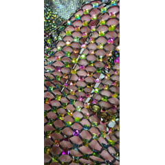 Tela Arrastão Preto com Pedrarias Boreal Glow - Comprimento 0,45 cm x Largura 1,50 m