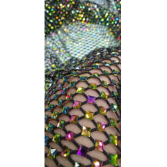 Tela Arrastão Preto com Pedrarias Boreal Glow - Comprimento 0,45 cm x Largura 1,50 m