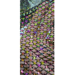 Tela Arrastão Preto com Pedrarias Boreal Glow - Comprimento 0,45 cm x Largura 1,50 m