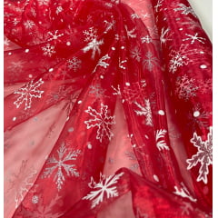 Organza Vermelha Frozen com Glitter - Comprimento 1 m x Largura 1,50 m