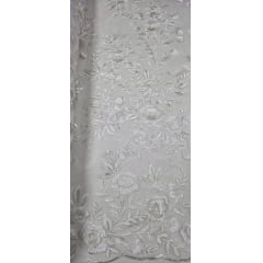 Renda Bordada London 3D Branco Modelo 17 - Comprimento 0,95 cm x Largura 1,30 m