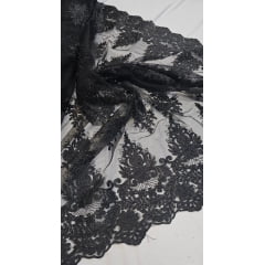 Tule Bordado Europa com Fio Metálico Preto Modelo 1648 - Comprimento 2,20 m x Largura 1,40 m