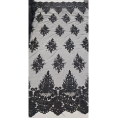 Tule Bordado Europa com Fio Metálico Preto Modelo 1648 - Comprimento 2,20 m x Largura 1,40 m