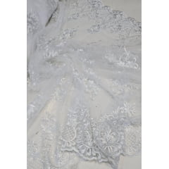 Tule Bordado com Bico Branco LS2321D15   - Comprimento 0,90 cm x Largura 1,35