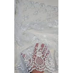 Tule Bordado com Bico Branco LS2321D15   - Comprimento 0,90 cm x Largura 1,35