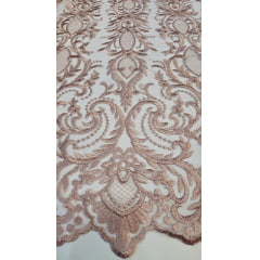 Tule Bordado com Bico Rosê Modelo 1244C - Comprimento 4 m x Largura 1,30 m