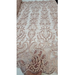 Tule Bordado com Bico Rosê Modelo 1244C - Comprimento 4 m x Largura 1,30 m