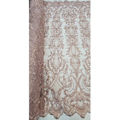 Tule Bordado com Bico Rosê Modelo 1244C - Comprimento 4 m x Largura 1,30 m
