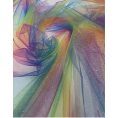 Tule Arco-íris com Glítter 1,48m Largura  - Comprimento 1,80 m x Largura 1,48 m