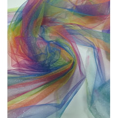 Tule Arco-íris com Glítter 1,48m Largura  - Comprimento 1,80 m x Largura 1,48 m