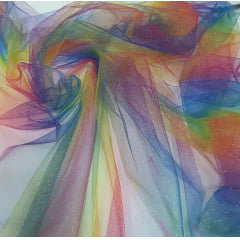 Tule Arco-íris com Glítter 1,48m Largura  - Comprimento 1,80 m x Largura 1,48 m
