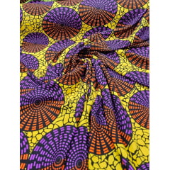 Crepe Verona Com Elastano Estampado Africano Desenho 06 Fundo Amarelo - Comprimento 4 m x Largura 1,50 m
