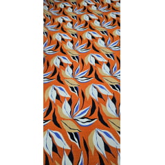 Crepe Haya Estampado ST25 FLORES BRANCA E AZUL FUNDO LARANJA - Comprimento 3 m x Largura1,50 m 
