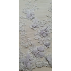 Tule Bordado Bride 3D Branco Modelo 02 - Comprimento 2 m x Largura 1,40 m