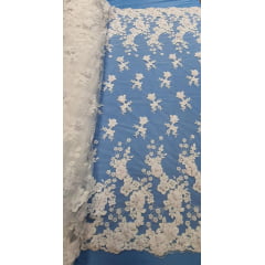 Tule Bordado Bride 3D Branco Modelo 02 - Comprimento 2 m x Largura 1,40 m