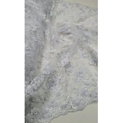 Tule Bordado Bride 3D Branco Modelo 02 - Comprimento 0,90 cm x Largura 1,40 m 