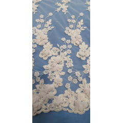 Tule Bordado Bride 3D Branco Modelo 02 - Comprimento 0,90 cm x Largura 1,40 m 