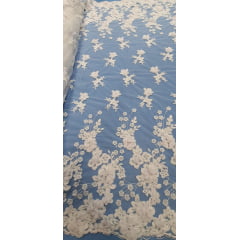 Tule Bordado Bride 3D Branco Modelo 02 - Comprimento 0,90 cm x Largura 1,40 m 