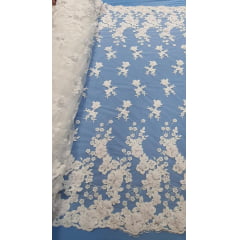 Tule Bordado Bride 3D Branco Modelo 02 - Comprimento 0,90 cm x Largura 1,40 m 