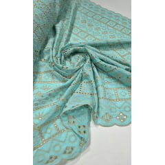 Layse Bordada Azul Piscina com Kaki - Comprimento 0,90 cm x Largura 1,35 m