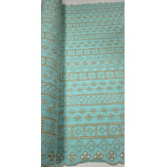 Layse Bordada Azul Piscina com Kaki - Comprimento 0,90 cm x Largura 1,35 m