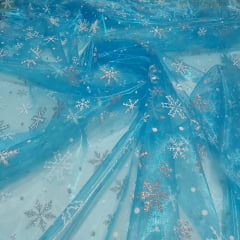 Organza Azul Turquesa Frozen com Glitter - Comprimento 1 m x Largura 1,50 m