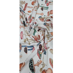 Viscose Premium Baw Cogumelos Fundo Creme - Comprimento 1,50 m x Largura 1,40 m