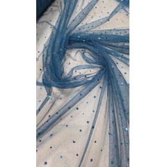 Tule com Glitter Fantasy STAR Azul Petróleo - Comprimento 1,40 m x Largura 1,50 m