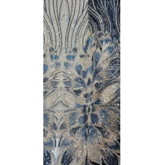 Tule Bordado com Pedrarias Premium Azul com Prata  HT70523 - Comprimento 0,65 cm  x Largura 1,30 m