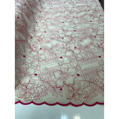 Cambraia Bordada Floral Pink - Comprimento 2 m x Largura 1,30 m