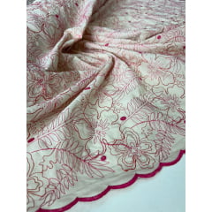 Cambraia Bordada Floral Pink - Comprimento 2,90 m x Largura 1,30 m 