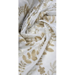 Layse Bordada Premium 3D Bicolor Branco com Kaki - Comprimento 1 m x Largura 1,30 m