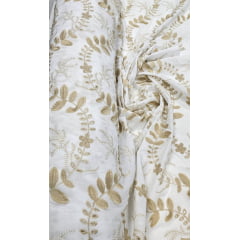 Layse Bordada Premium 3D Bicolor Branco com Kaki - Comprimento 1 m x Largura 1,30 m