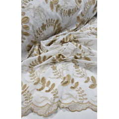 Layse Bordada Premium 3D Bicolor Branco com Kaki - Comprimento 1 m x Largura 1,30 m