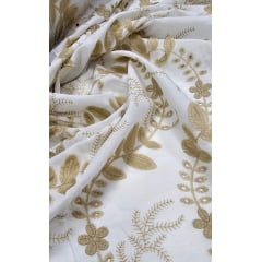 Layse Bordada Premium 3D Bicolor Branco com Kaki - Comprimento 1 m x Largura 1,30 m