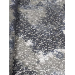 Renda Italiana Tie Dye Cinza Claro e Chumbo CORTE TORTO - Comprimento 1 m x Largura 1,40 m