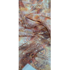 Paetê Bordado Animale Estampado Laranja - Comprimento 2 m x Largura 1,40 m