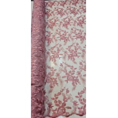 Tule Bordado com Bico Rosê Modelo 26 - Comprimento 1m x Largura 1,30 m 