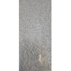 Tule com Glitter Ramos em Alto Relevo Branco - Comprimento 0,50 cm x Largura 1,50 m