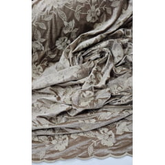 Veludo Cristal Bordado Floral Kaki  - Comprimento 1,30 m x Largura 1,45 m