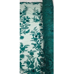 Renda Bordada London 3D Verde Esmeralda Modelo 14 - Comprimento 0,65 cm x Largura 1,30 m Renda Bordada London 3D Verde Esmeralda Modelo 14 - Comprimento 0,65 cm x Largura 1,30 m