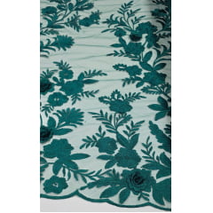 Renda Bordada London 3D Verde Esmeralda Modelo 14 - Comprimento 0,65 cm x Largura 1,30 m