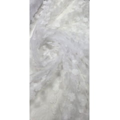 Tule Bordado Alegra 3D Margaridas Branco - Comprimento 1,40 m x Largura 1,40 m