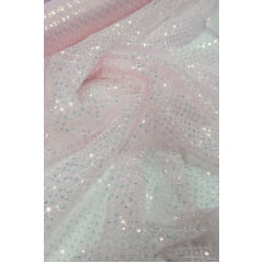 Paetê Bordado Sofia Rosa Bebê - Comprimento 1,40 m x Largura 1,60 m